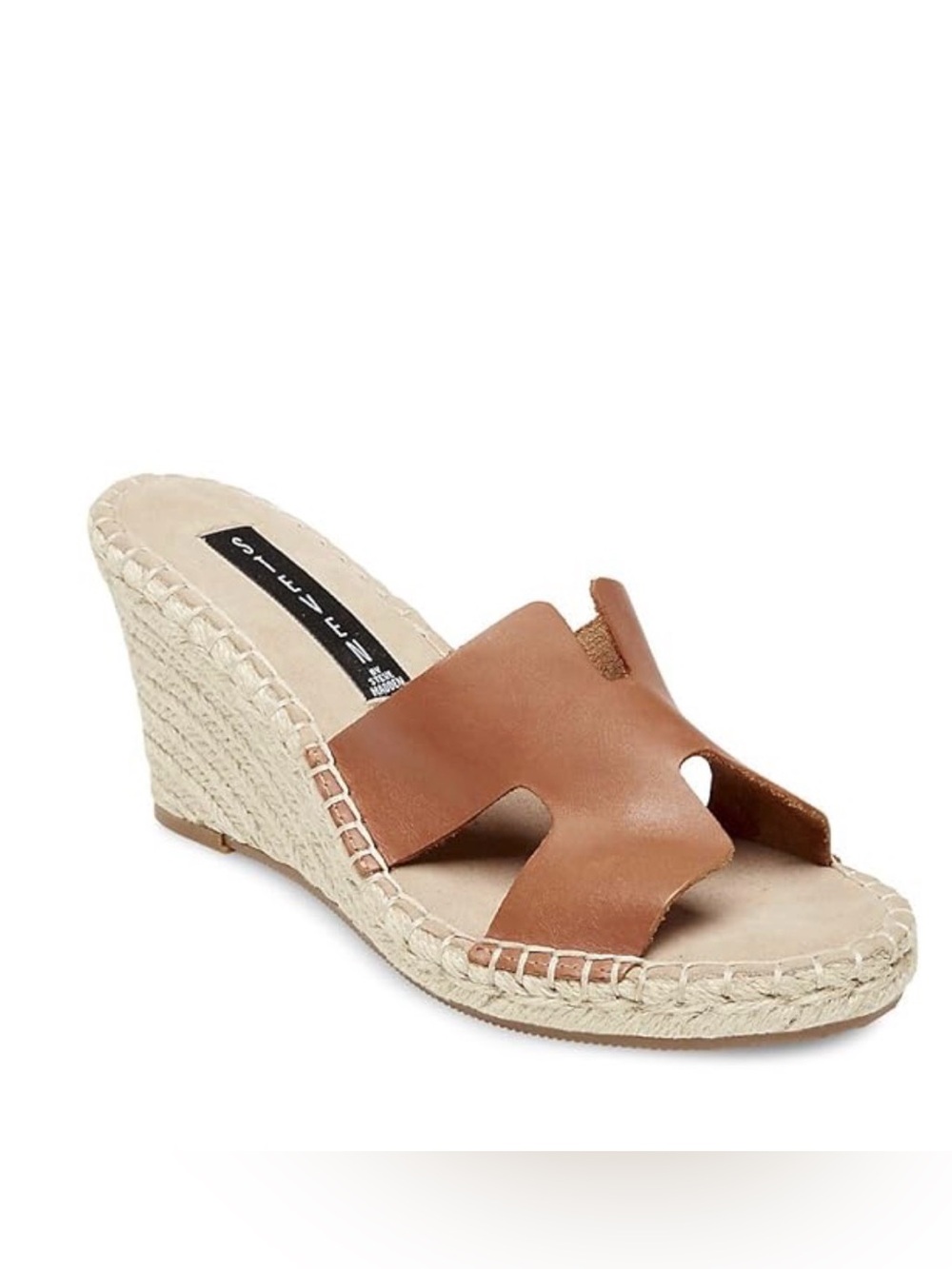 Steve Madden Leather Espadrille Wedge Sandals Size 9.5 | Tan Platform Slides - Picture 4 of 10